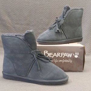 BEARPAW Christy Suede Fringe Boot Charcoal-11W